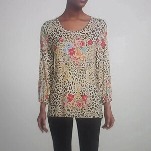 JOHNNY WAS CHEETAH PUFF-SLEEVE TOP